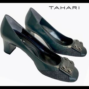 TAHARI "Shirley" Gray Block Heel Pumps Size 7.5